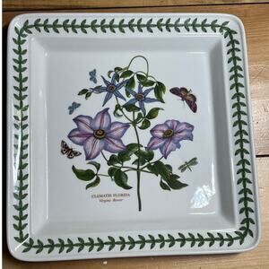 Portmeirion Botanic Gardens Square Dinner Plate 11" Clematis Florida Flower.